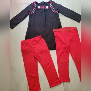 3T Bundle Babydoll Top and 2 Red Leggings